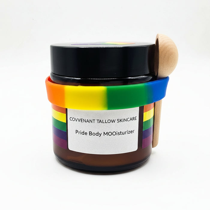 Covvenant grass-fed tallow body moisturizer, 4oz jar with wooden scoop